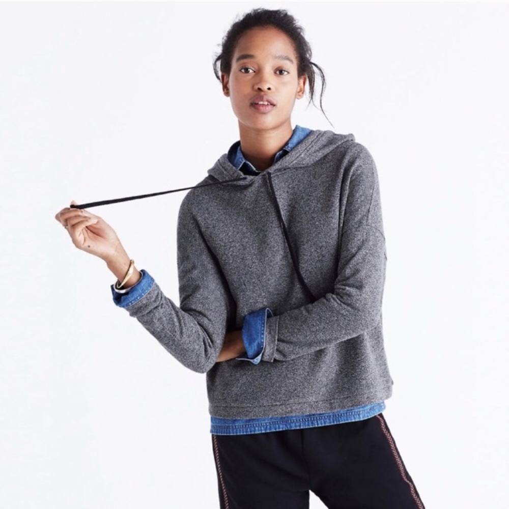 Madewell Tone Hoodie Pullover Sweatshirt in Marled Gray, Size XS